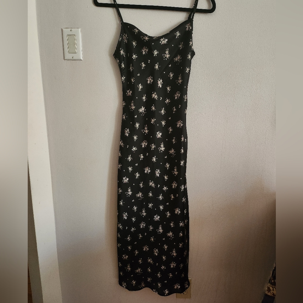 Black Satin Floral Maxi Dress - Picture 5 of 6